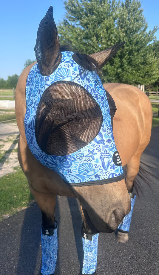 Blue Seashell Stretch Fly Mask