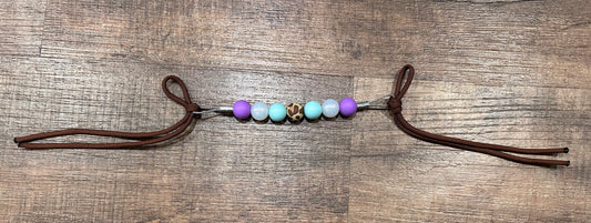 Purple, Teal, Leopard Beaded Curb Strap - Horse Sized