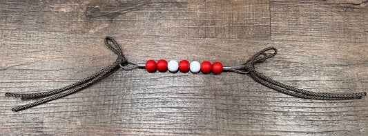 Red and White Beaded Curb Strap - Horse Sized